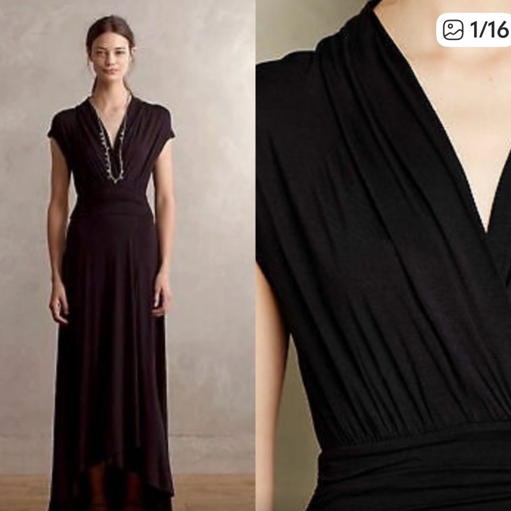 Maeve Stretchy Soft Black Surplice Knit Maxi Dress By Anthropologie